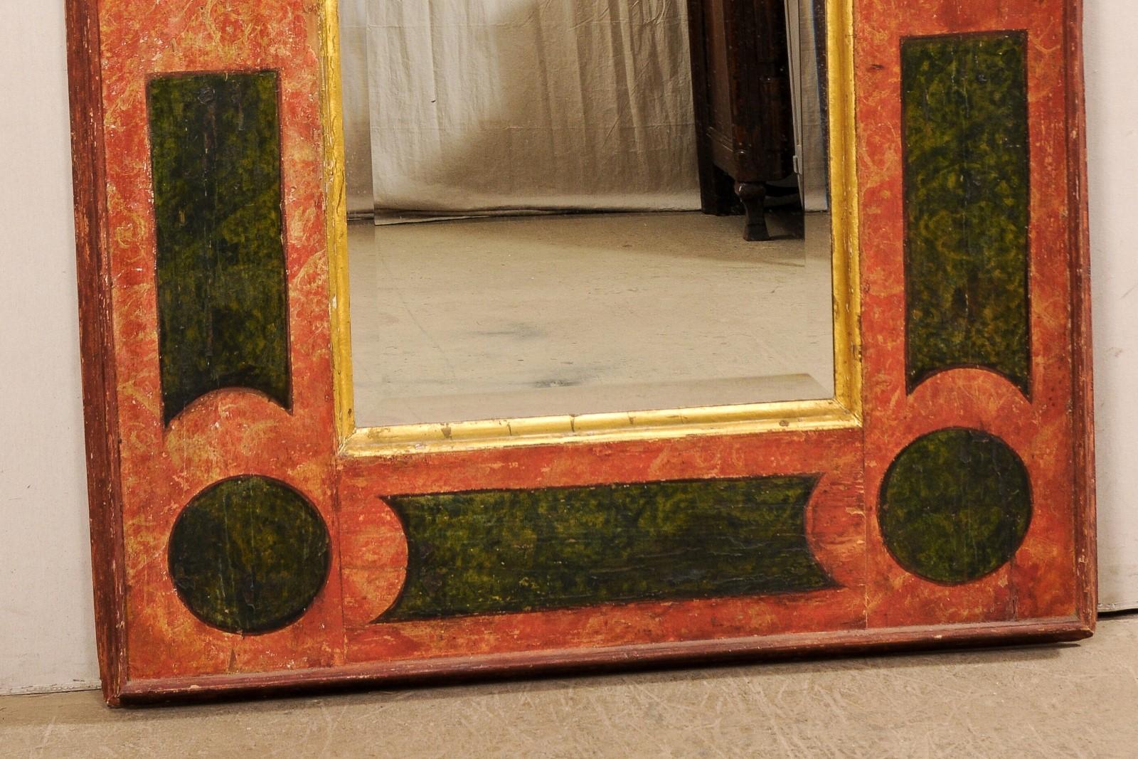 Fabulous 18th C Italian Large Mirror W/ Its Original Hand Painted & Gilt Finish In Good Condition For Sale In Atlanta, GA