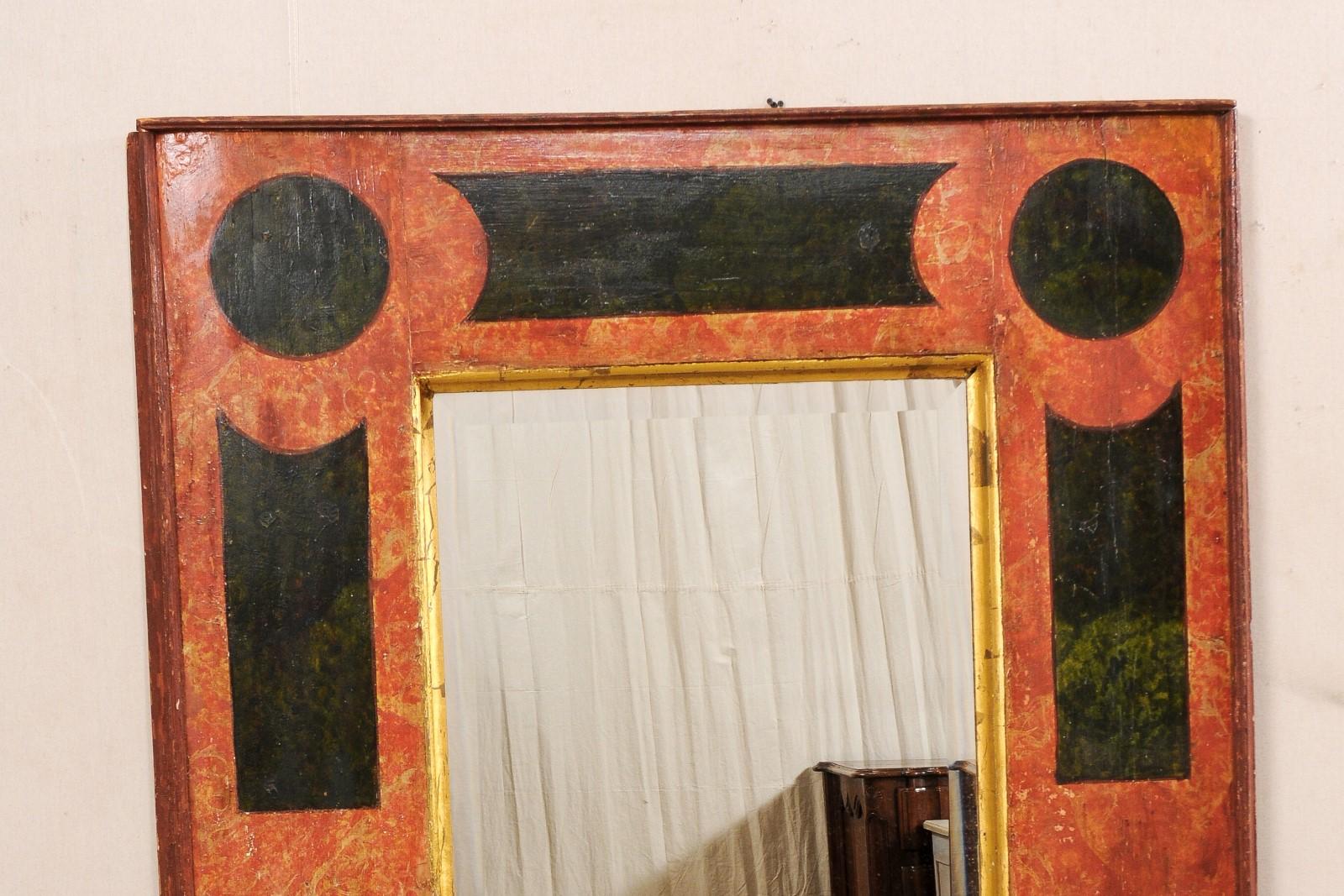 18th Century and Earlier Fabulous 18th C Italian Large Mirror W/ Its Original Hand Painted & Gilt Finish For Sale