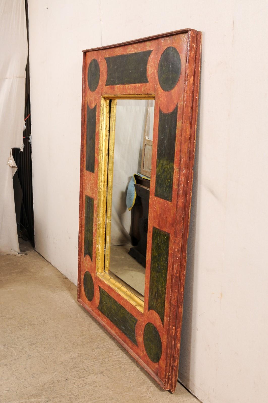 Fabulous 18th C Italian Large Mirror W/ Its Original Hand Painted & Gilt Finish For Sale 4
