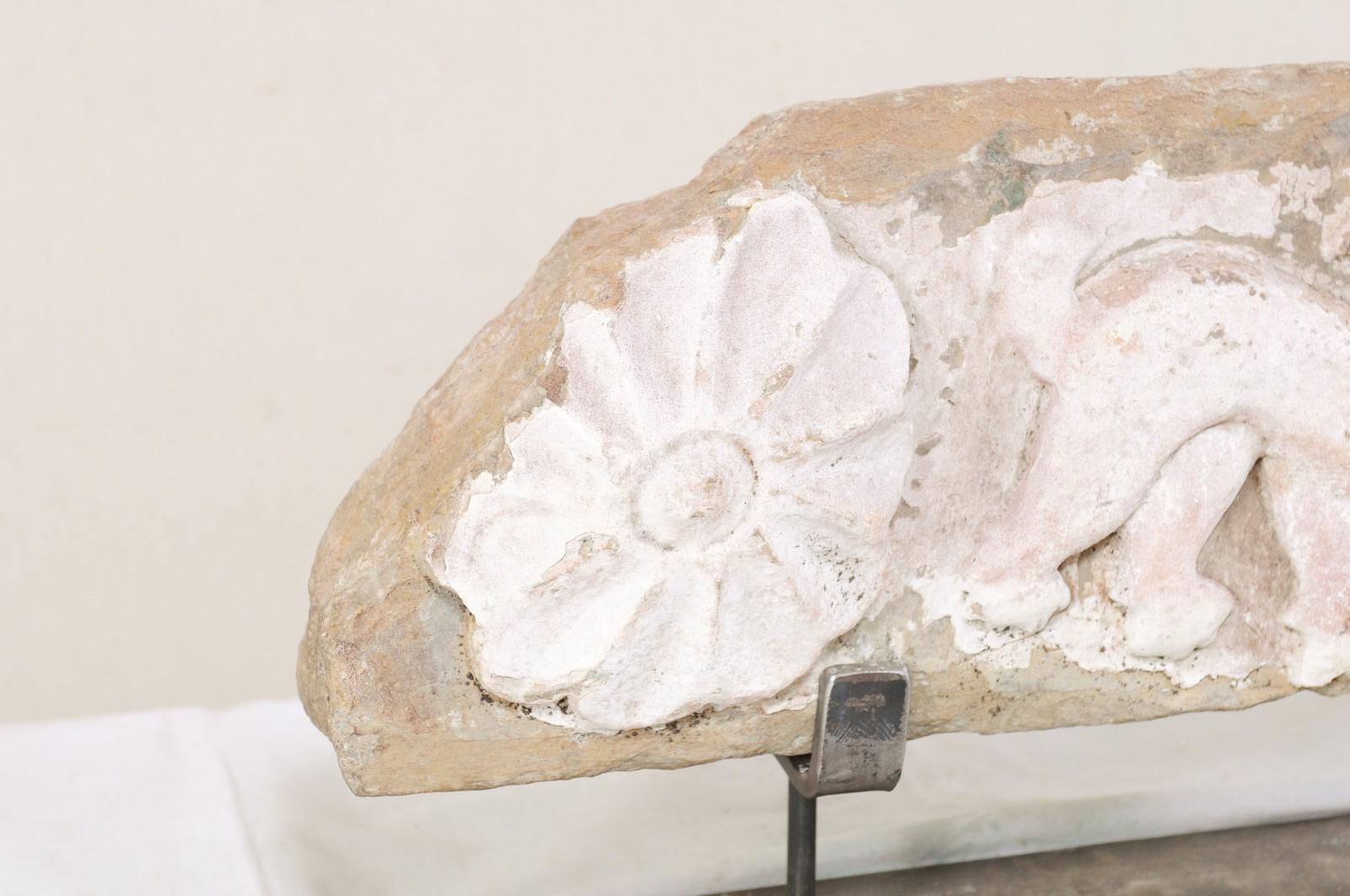 18th Century and Earlier A Fabulous 18th Century Spanish Carved-Stone Fragment on Custom Stand