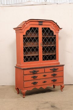 18th Century Swedish Rococo Display Cabinet with Arched Pediment