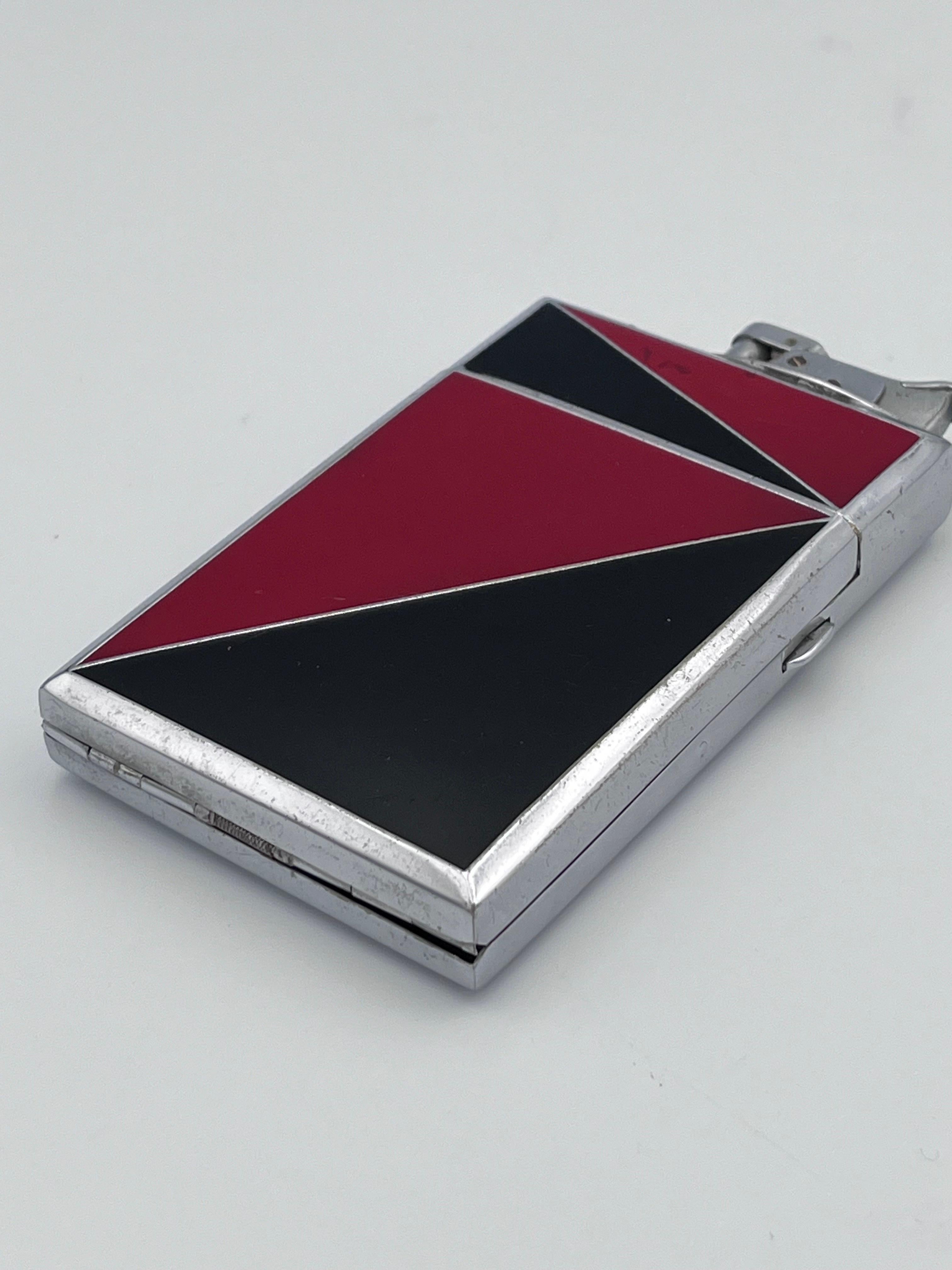 Favoloso accendino e portasigarette combinato in smalto rosso e nero degli anni '30 in vendita 4
