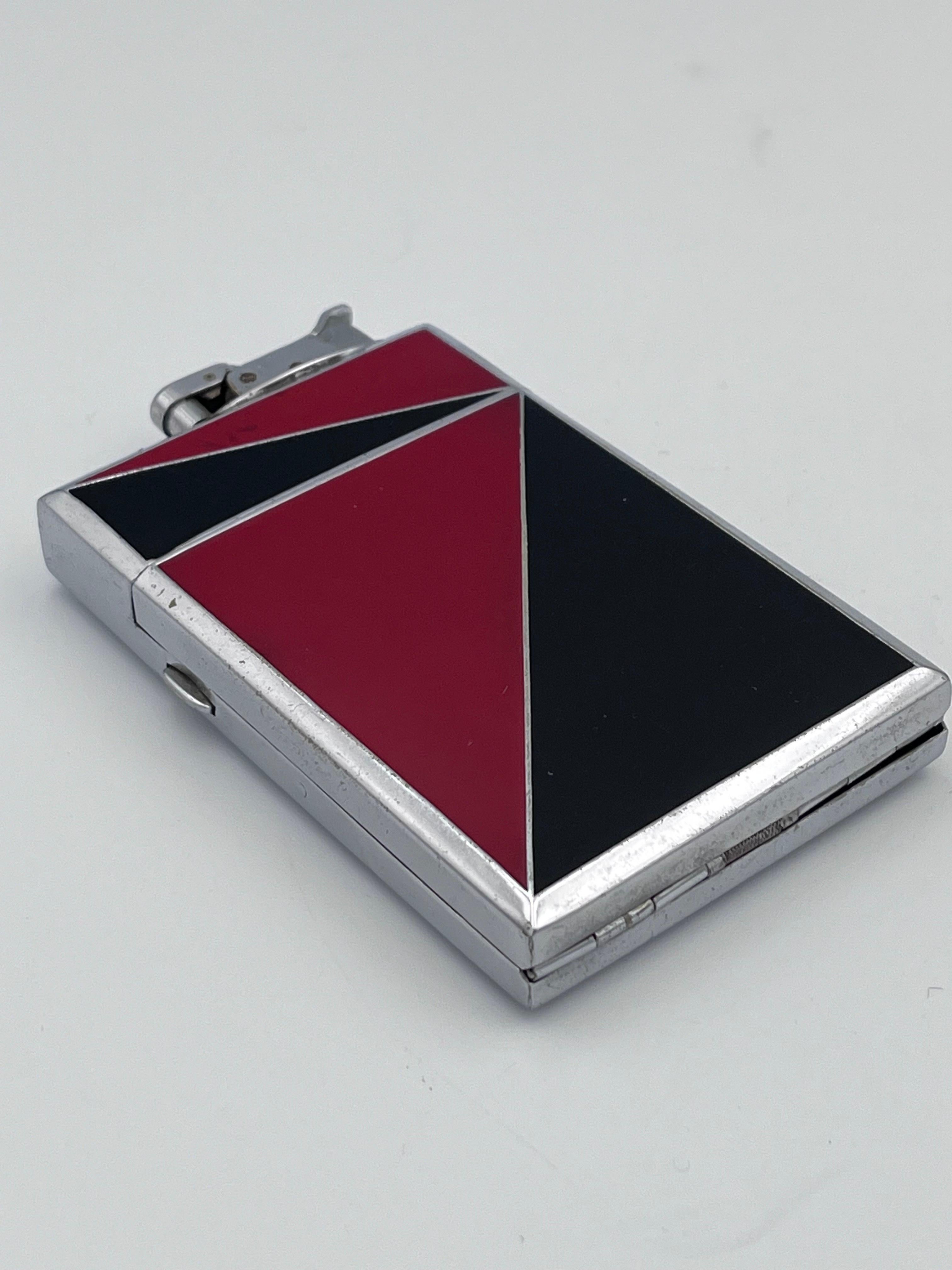 Favoloso accendino e portasigarette combinato in smalto rosso e nero degli anni '30 in vendita 5