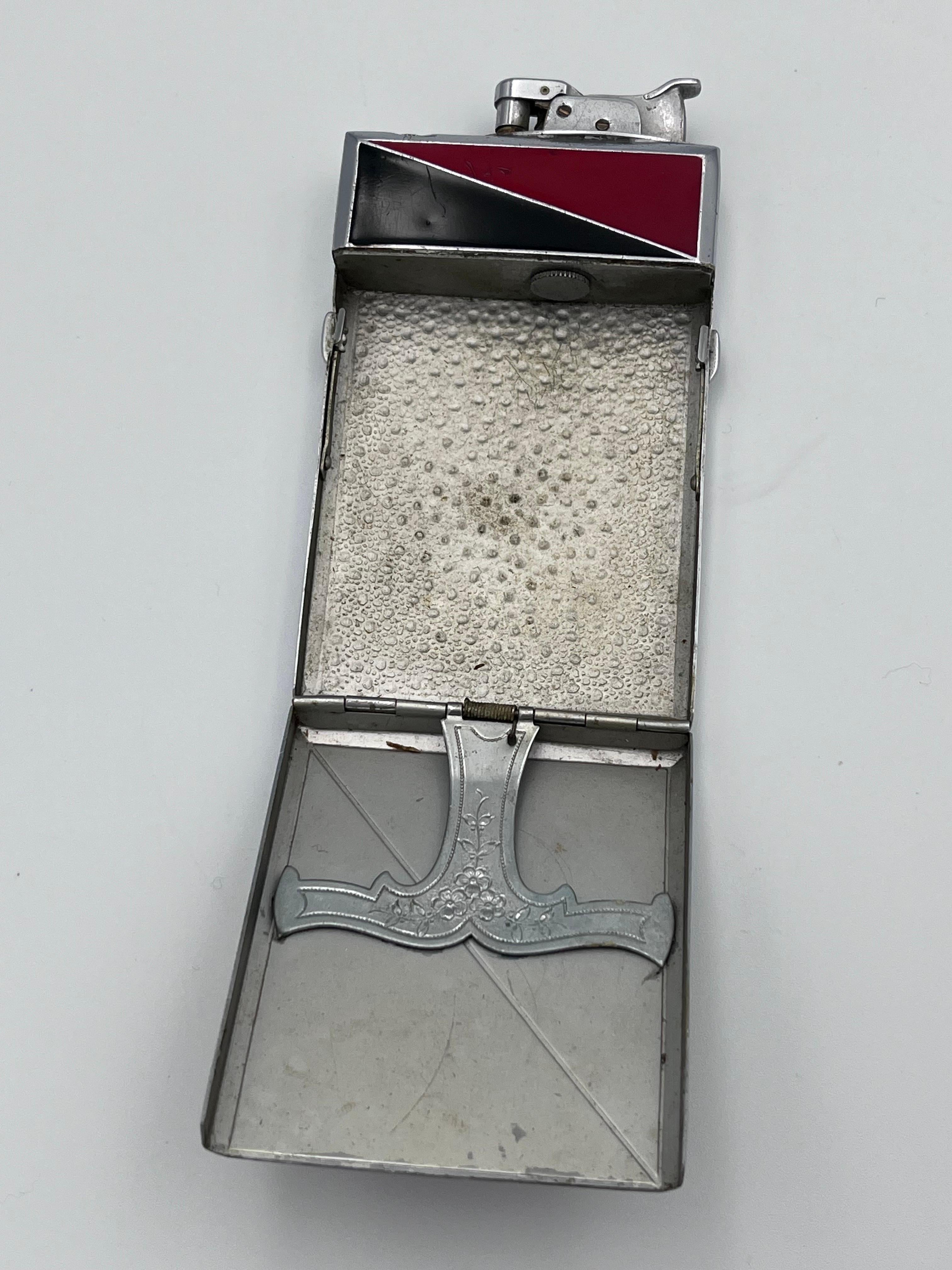 Art Déco Favoloso accendino e portasigarette combinato in smalto rosso e nero degli anni '30 in vendita