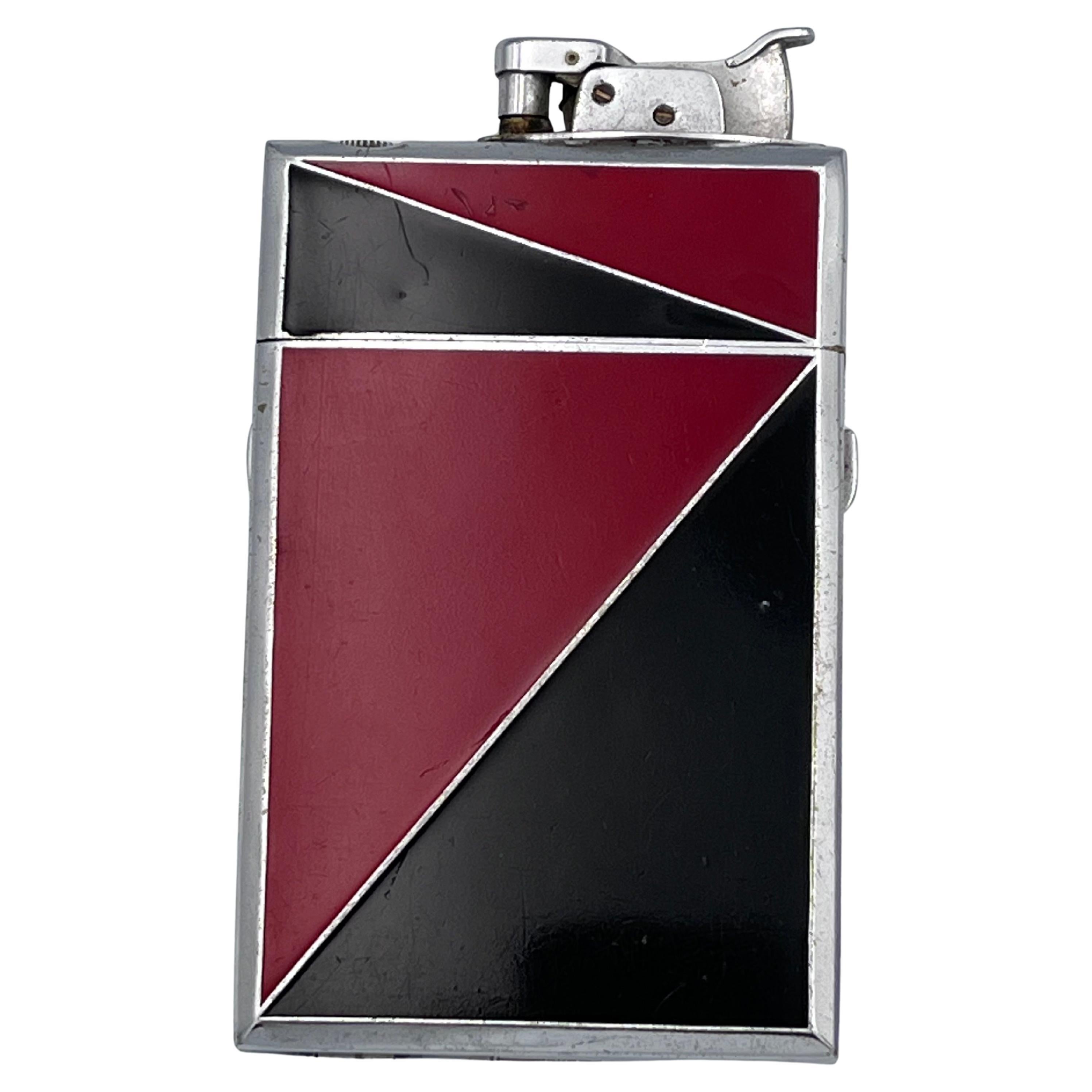 Favoloso accendino e portasigarette combinato in smalto rosso e nero degli anni '30 in vendita