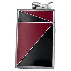 Favoloso accendino e portasigarette combinato in smalto rosso e nero degli anni '30