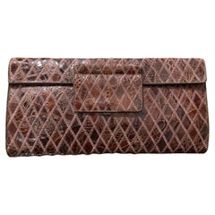 Fabulous 1940s Brown Harlequin Patchwork Alligator Envelope Clutch w Tab Closure