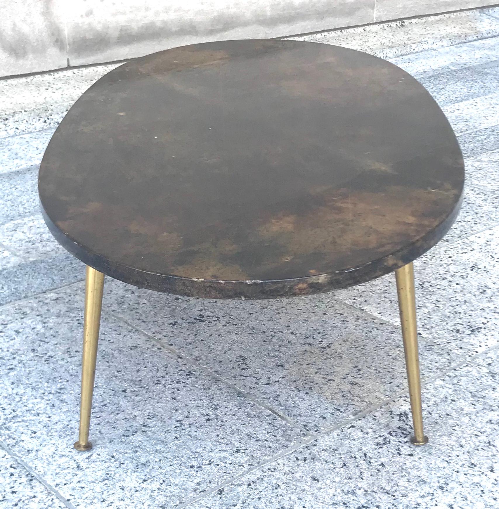 Fabulous 1950s Aldo Tura Chocolate Goatskin Cocktail Table im Zustand „Gut“ in Washington, DC