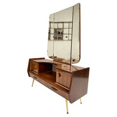 Fabulous 1950's Mirrored Vanity Make Up Table in Mahogany with Brass Details
