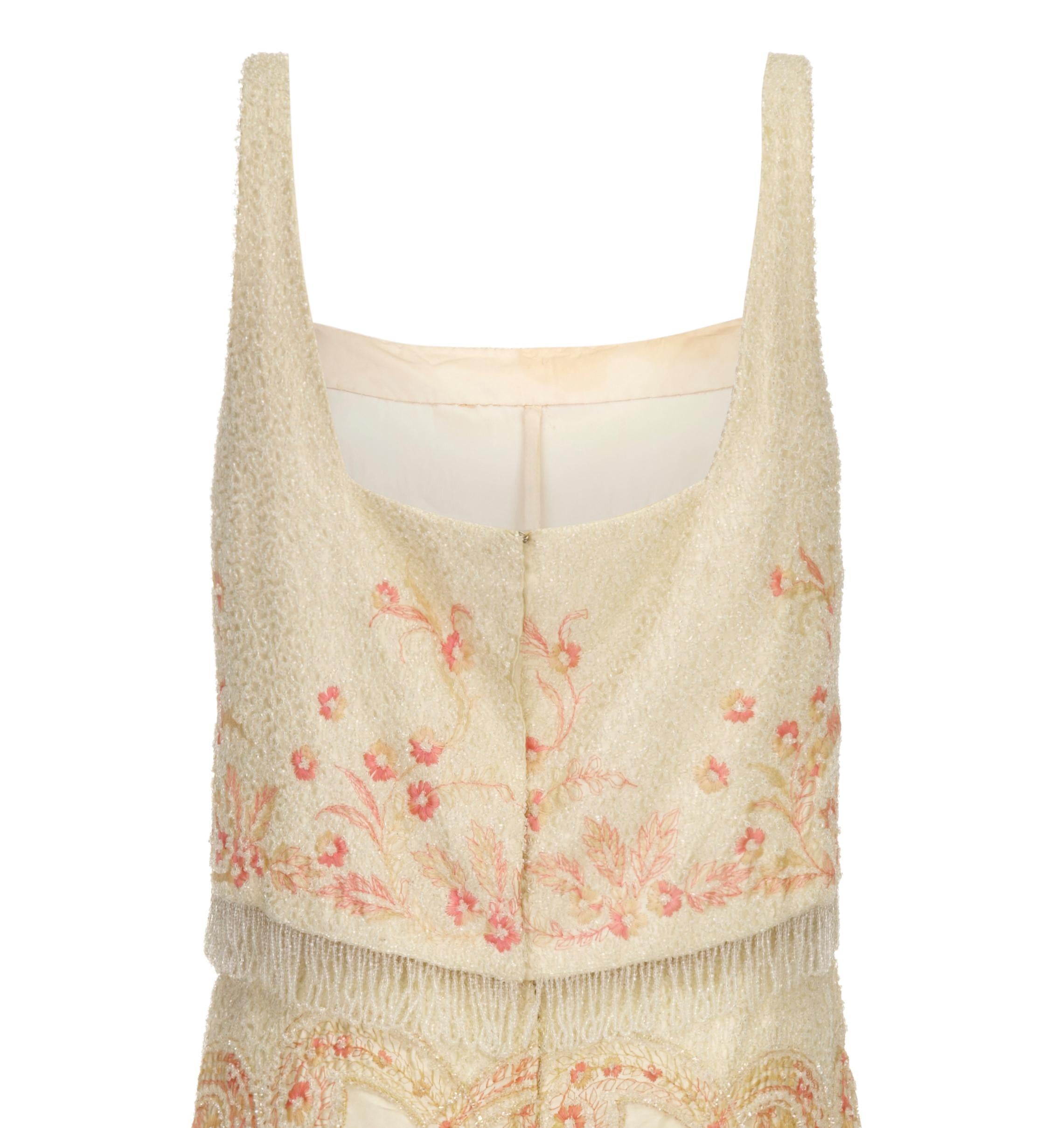 Beige Fabulous 1960s Cream and Peach Beaded Cocktail Dress