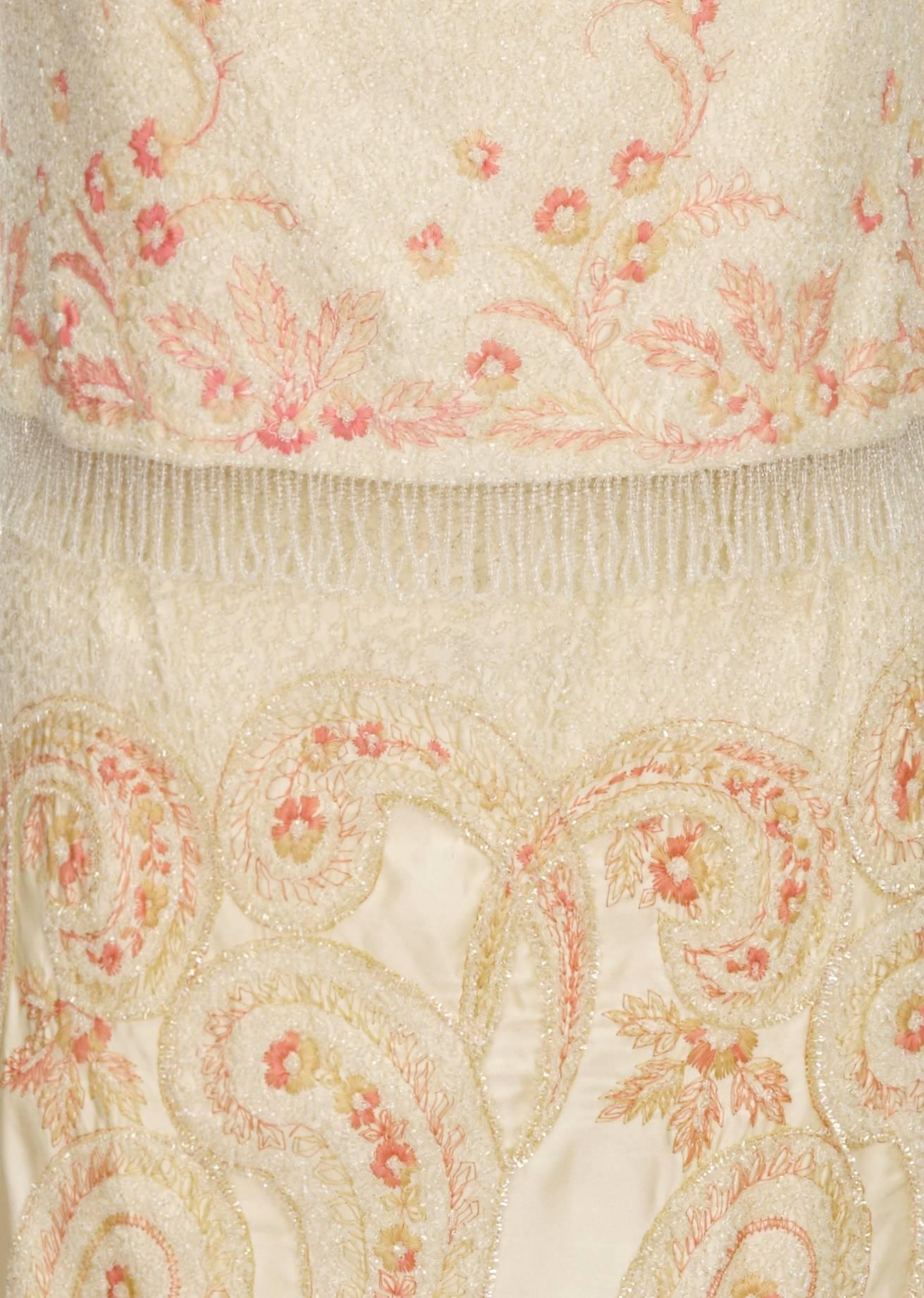 Fabulous 1960s Cream and Peach Beaded Cocktail Dress In Excellent Condition In London, GB