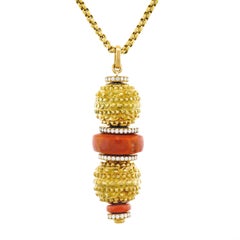 Fabulous 1960s French Coral and Diamond Set Gold Pendant Fabulous 1960s French Coral and Diamond Set Gold Pendant