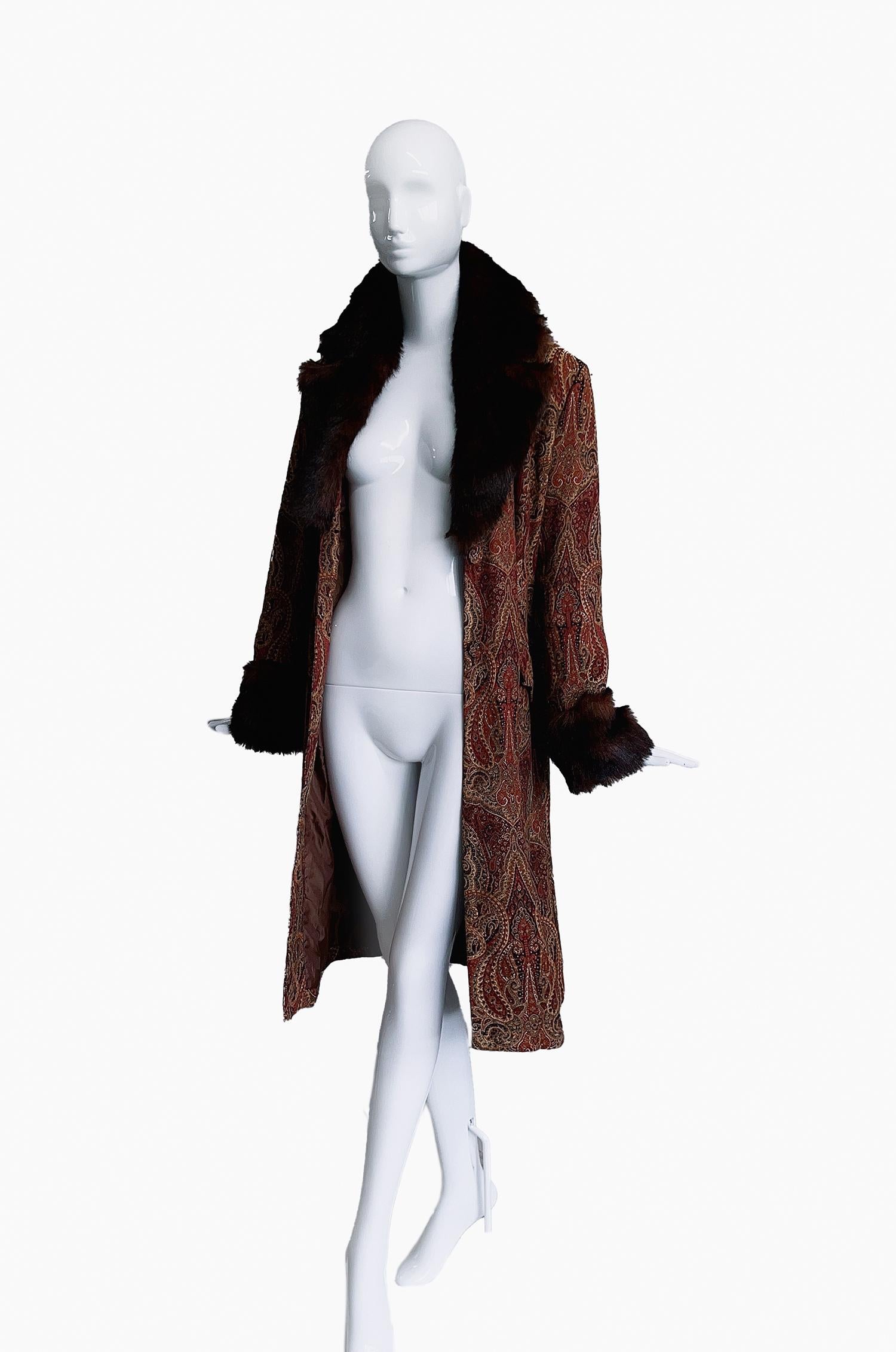 Fabulous 1970s Coat  70s 60s Faux Fur Brocade Luxury Vintage Jacket Penny Lane For Sale 3