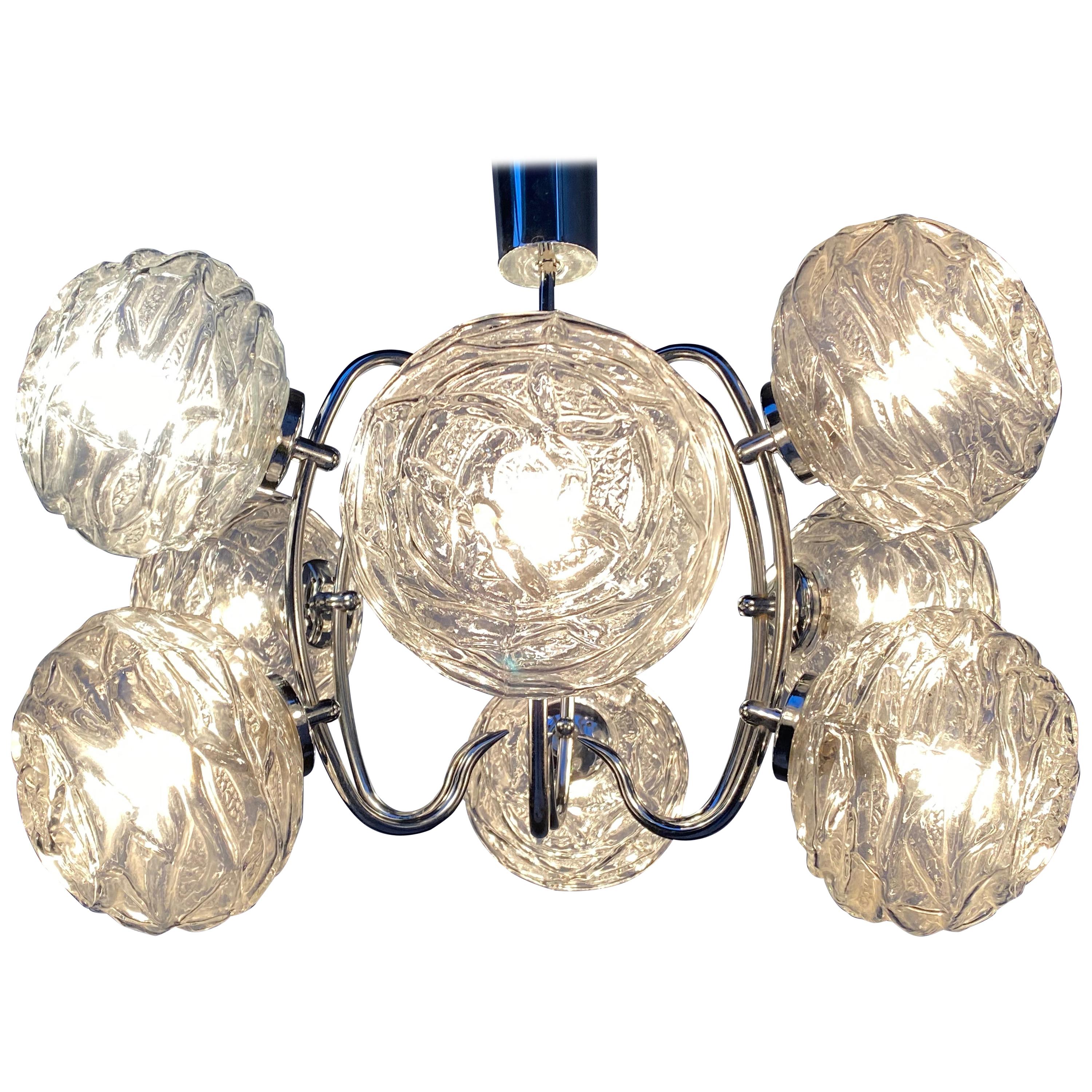 Fabulous 1970s Space Age 9 Glass Spheres and Chrome Chandelier, Germany For Sale