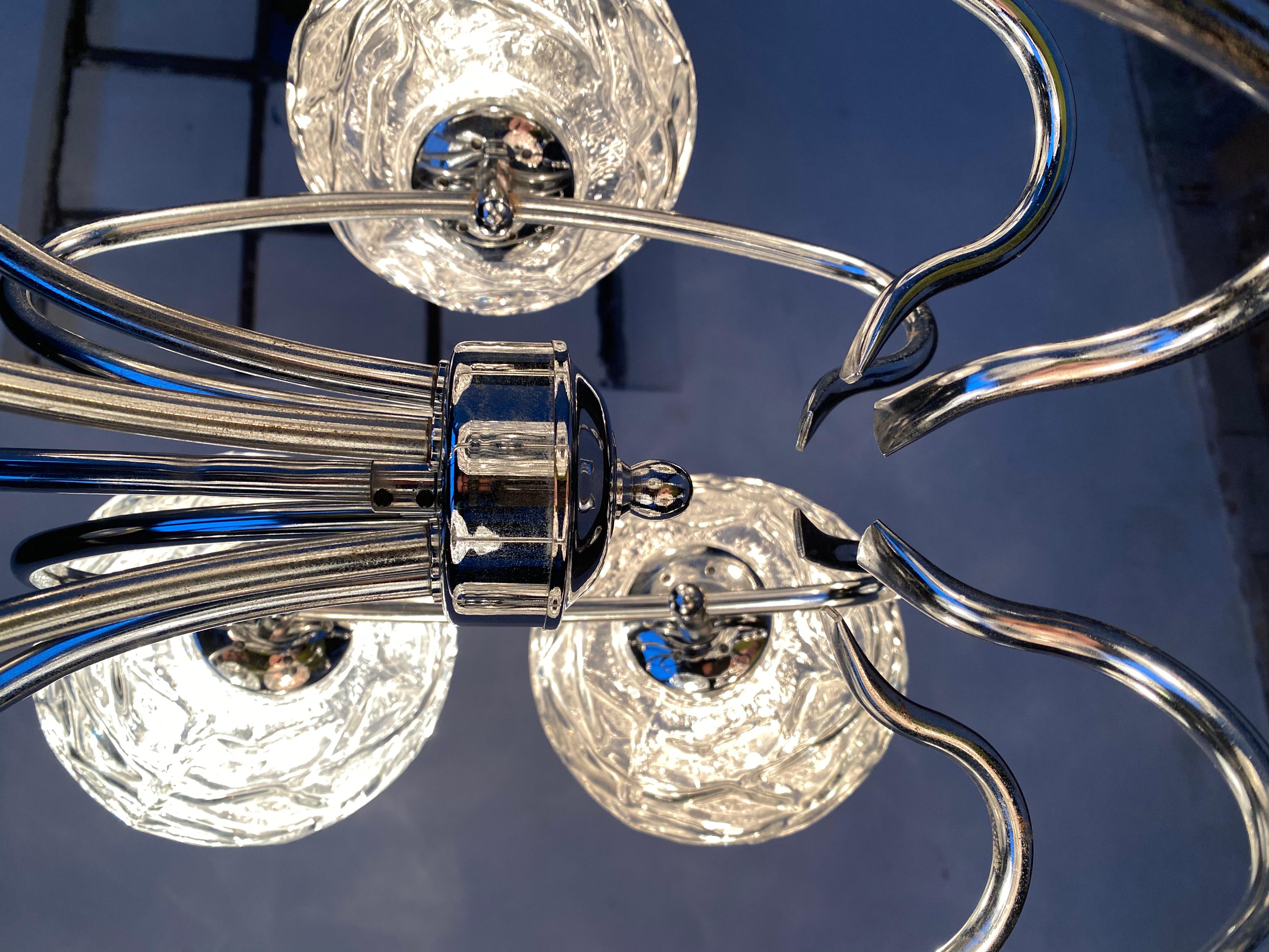 Late 20th Century Fabulous 1970s Space Age 9 Glass Spheres and Chrome Chandelier, Germany For Sale