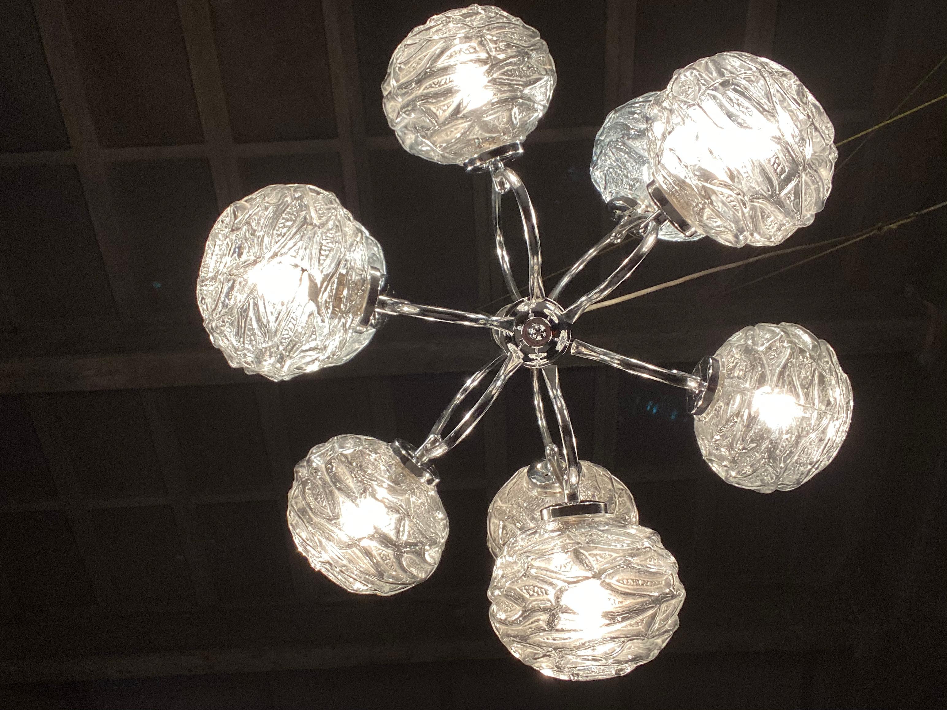 Fabulous 1970s Space Age 9 Glass Spheres and Chrome Chandelier, Germany For Sale 2