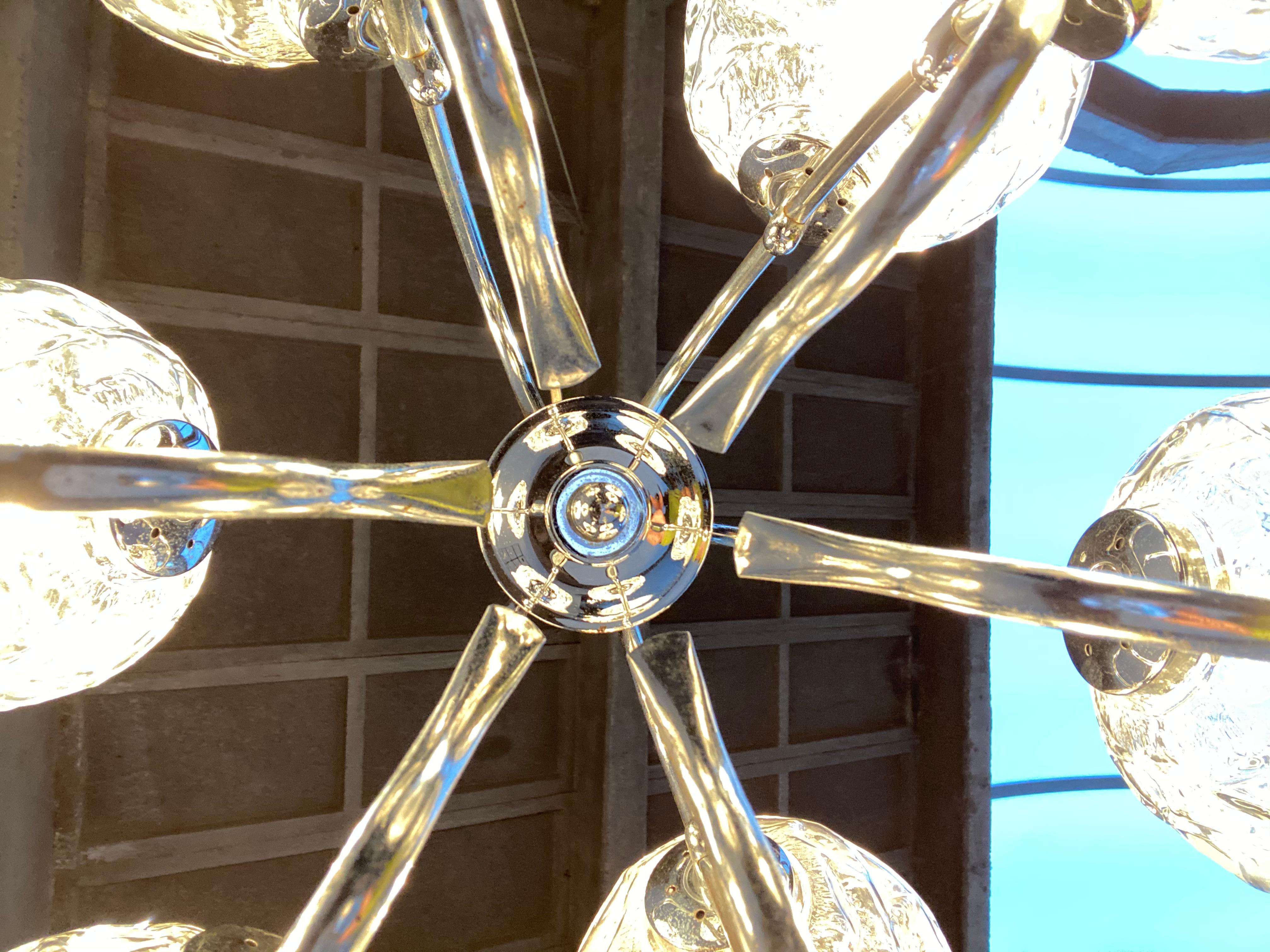 Fabulous 1970s Space Age 9 Glass Spheres and Chrome Chandelier, Germany For Sale 3