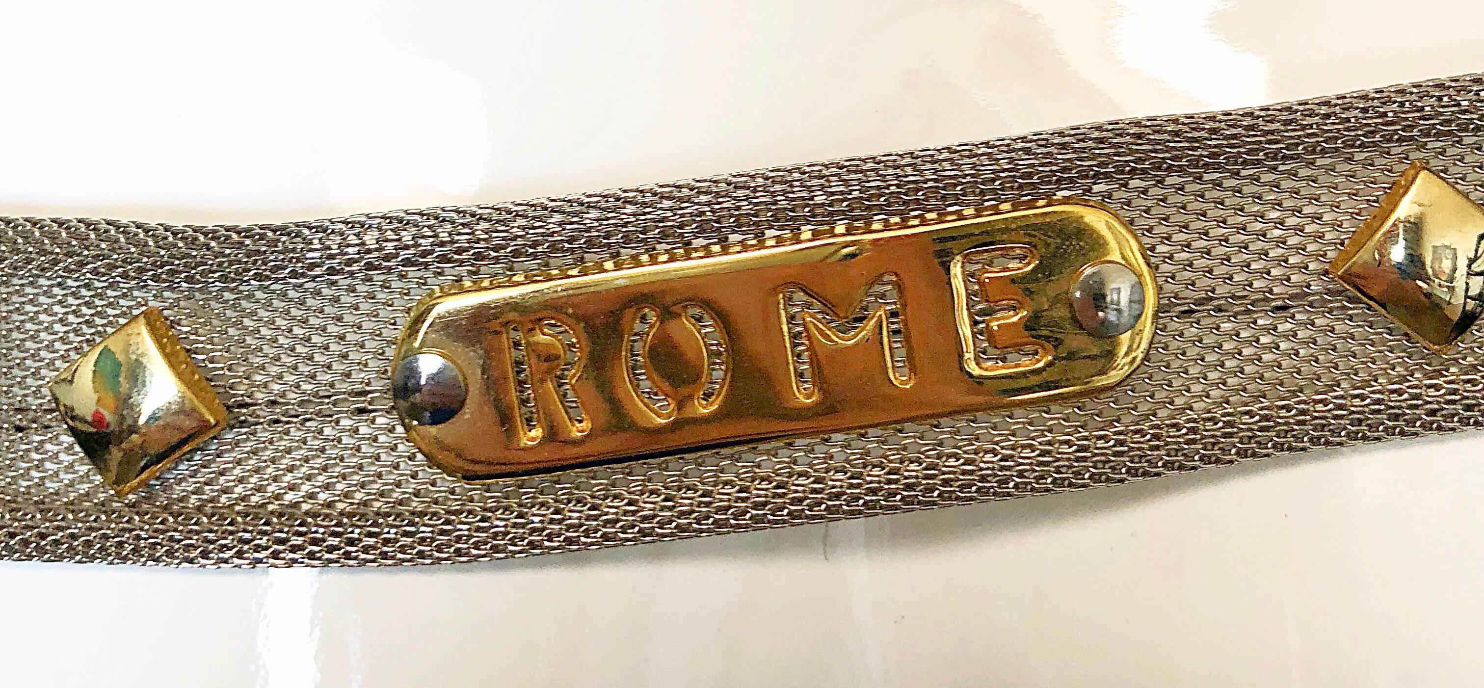 Fabulous 1990s Silver Gold Novelty Souvenir Vintage 90s Metal Mesh Vintage Belt For Sale 4