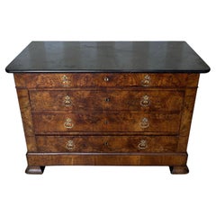 Fabulous 19th Century French Burl Walnut Chest of Drawers with Black Marble Top