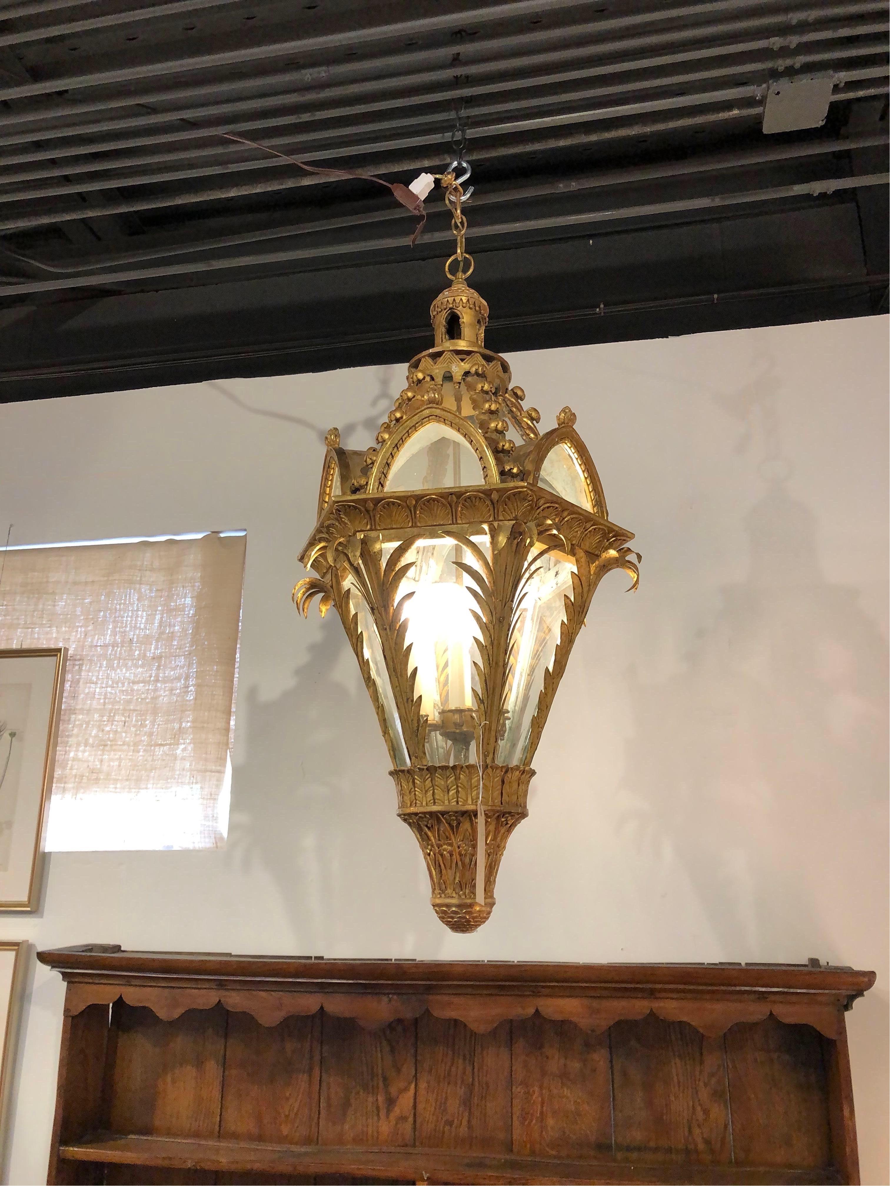 Fabulous 19th Century Giltwood and Tole Neo Gothic Hanging Lantern 5