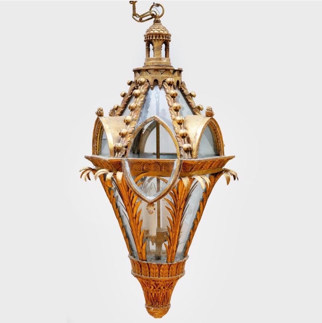 Fabulous 19th Century Giltwood and Tole Neo Gothic Hanging Lantern 7