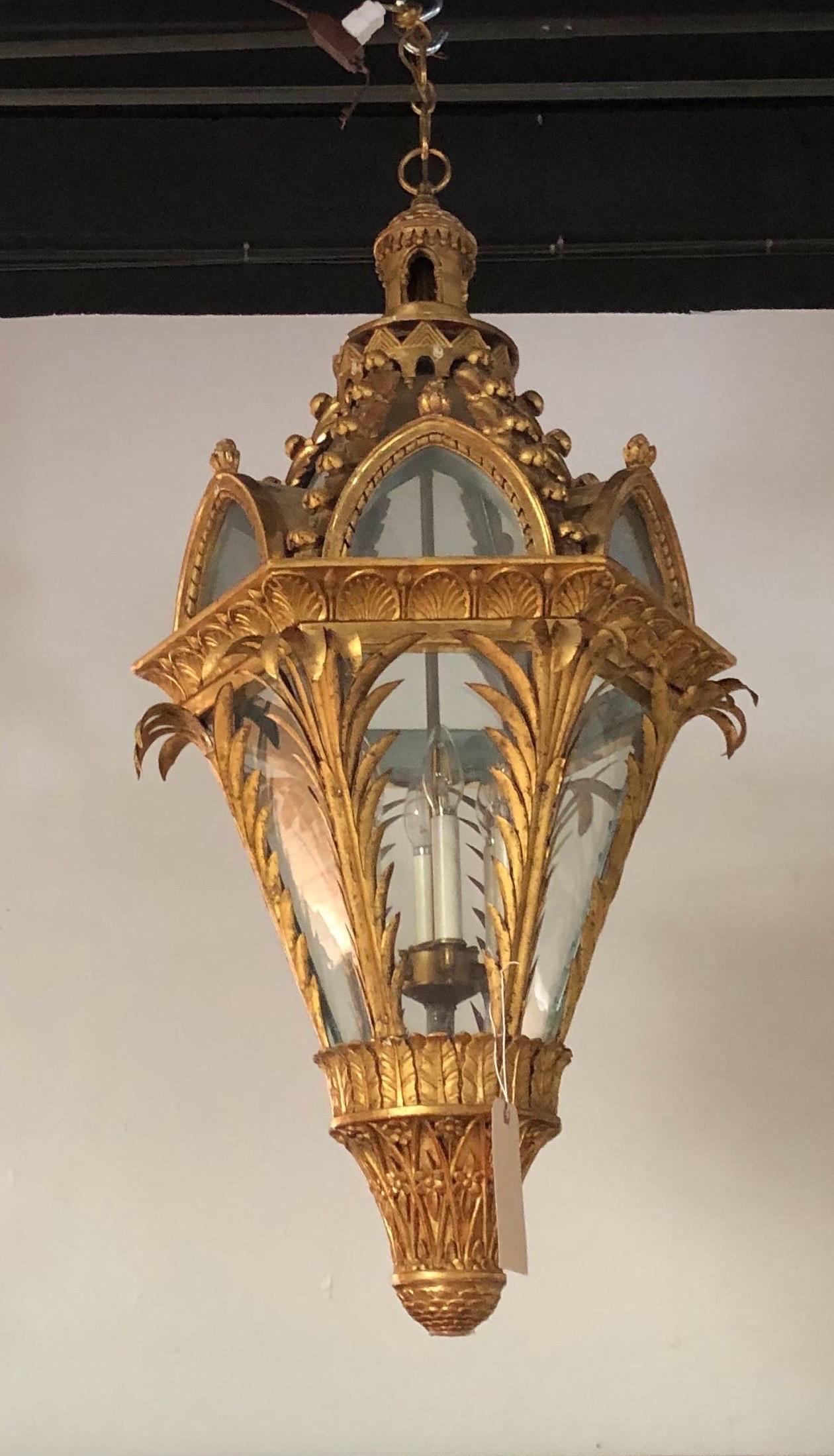 European Fabulous 19th Century Giltwood and Tole Neo Gothic Hanging Lantern