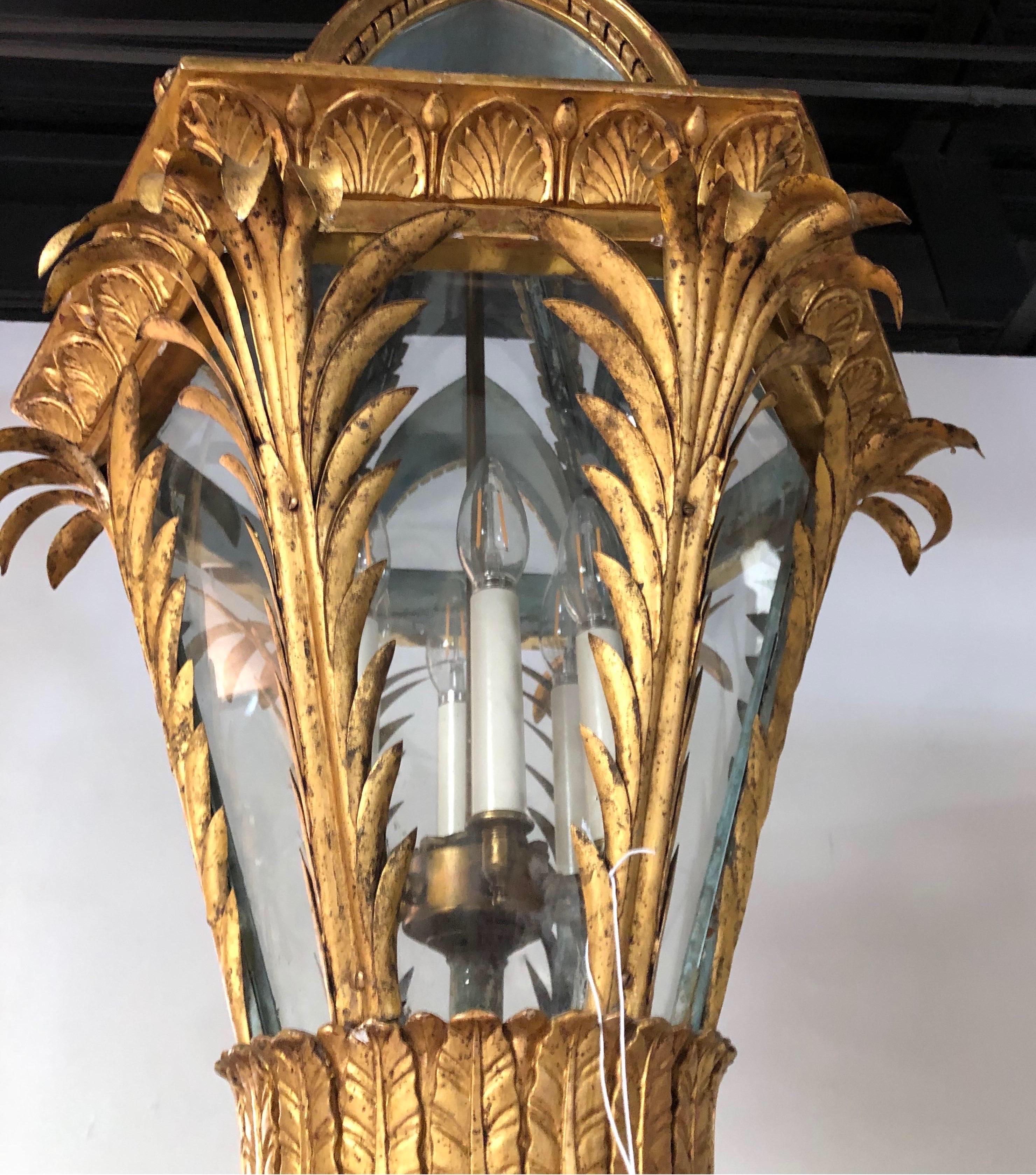 Fabulous 19th Century Giltwood and Tole Neo Gothic Hanging Lantern In Good Condition In Charleston, SC