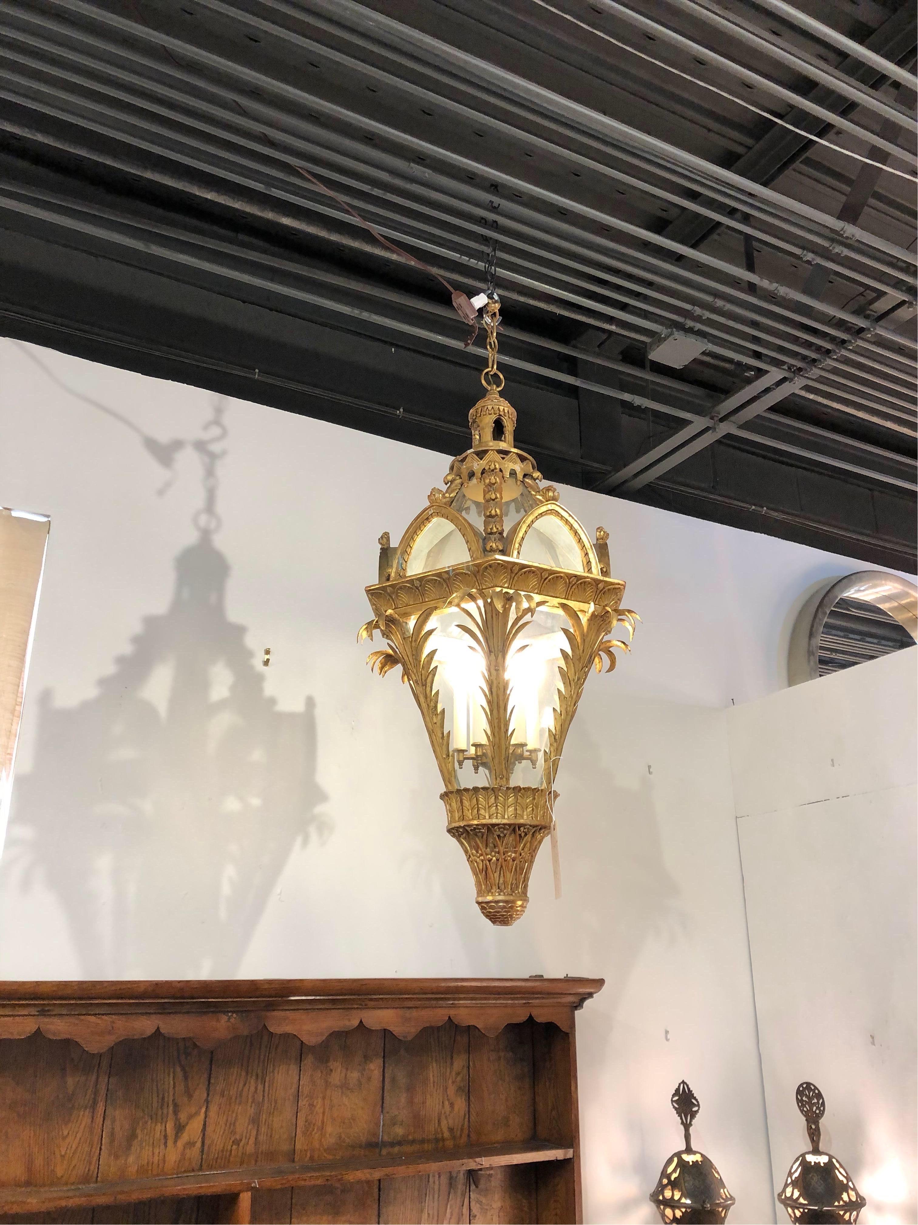 Fabulous 19th Century Giltwood and Tole Neo Gothic Hanging Lantern 1