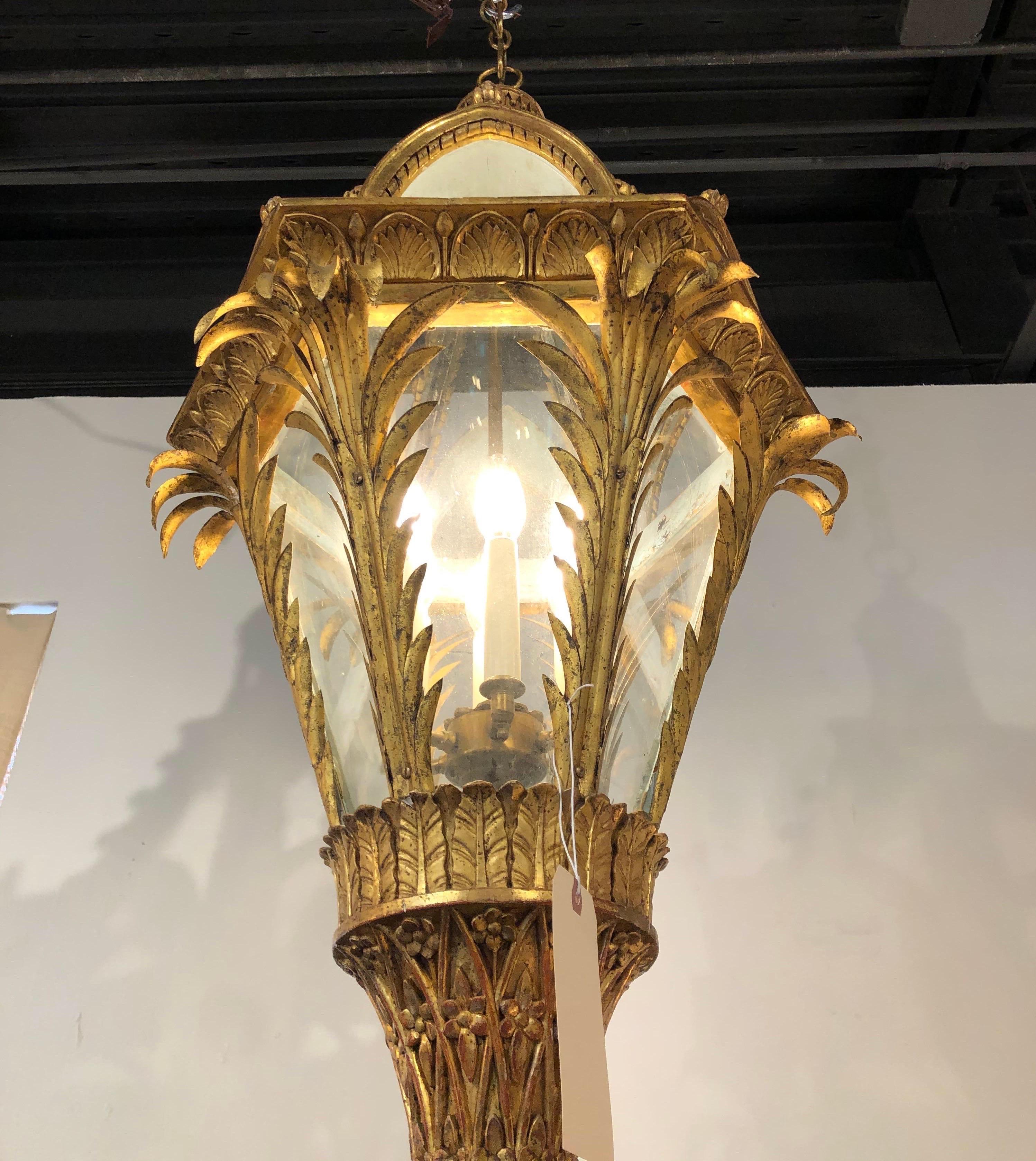 Fabulous 19th Century Giltwood and Tole Neo Gothic Hanging Lantern 2