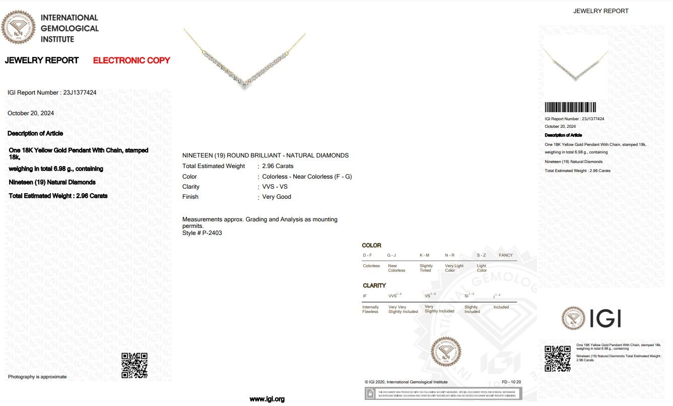 Women's Fabulous 2.96ct Diamonds Necklace in 18k Yellow Gold - IGI Certified