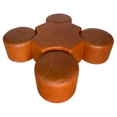 Fabulous 5 piece leather ottoman set attributed to Pierre Cardin