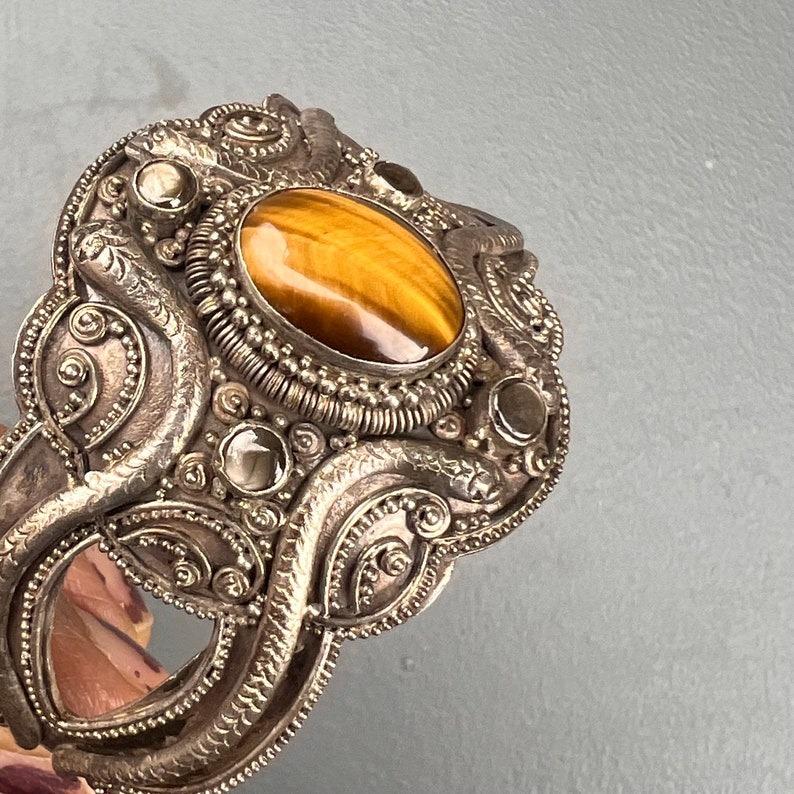 Fabulous 800 Silver Tiger eye stone Cuff Bracelet Snake For Sale 1
