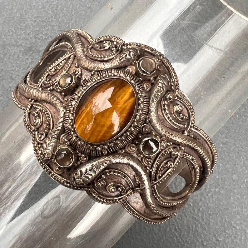 Fabulous 800 Silver Tiger eye stone Cuff Bracelet Snake For Sale 3