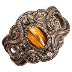 Fabuloso Brazalete de plata 800 con piedra de ojo de tigre Serpiente