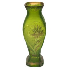 Fabulous acid cut back and gilded glass Riedel Vase c 1900 with flowering lilies