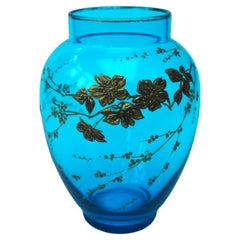 Fabulous Aesthetic Movement Blue Baccarat Crystal glass Prunus Gilded Vase c1890