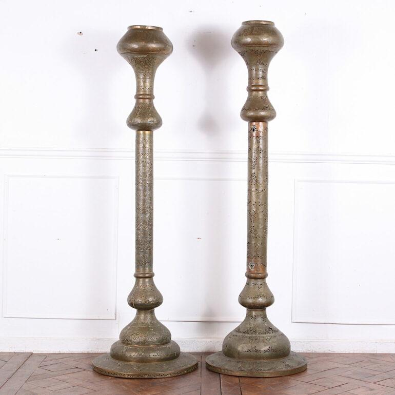 Fabulous and Impressive Matched Pair of Pierced Brass Moroccan Lamps, C.1900 In Good Condition In Vancouver, British Columbia