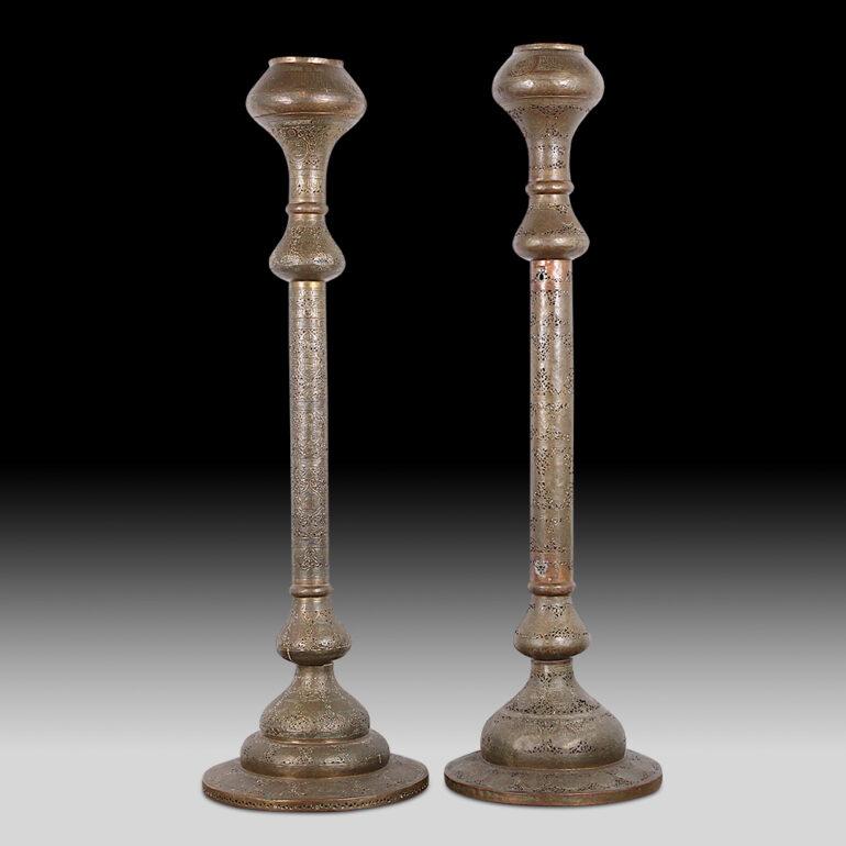 Fabulous and Impressive Matched Pair of Pierced Brass Moroccan Lamps, C.1900 1