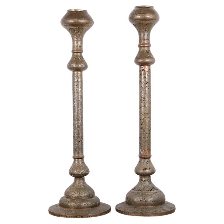 Fabulous and Impressive Matched Pair of Pierced Brass Moroccan Lamps, C.1900