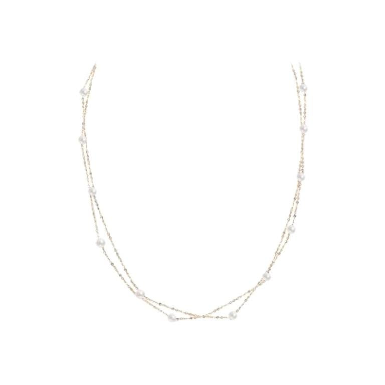 Fabuloso y Moderno Collar de Oro Amarillo con Diamantes y Perlas Preciosas