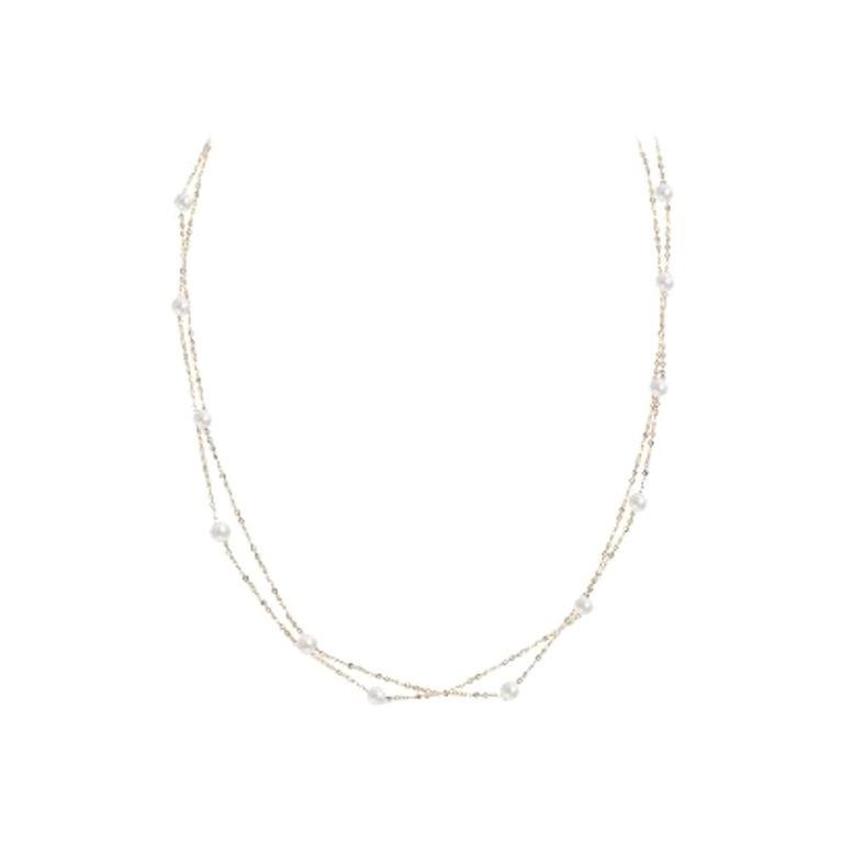 Fabulous and Modern Precious Pearl White Diamond Yellow Gold Necklace