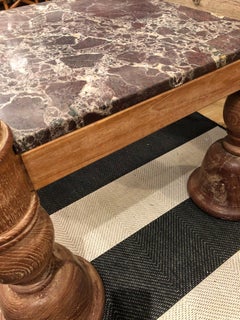 Fabulous Anglo Indian Square Carved Wood & Marble Top Coffee Table