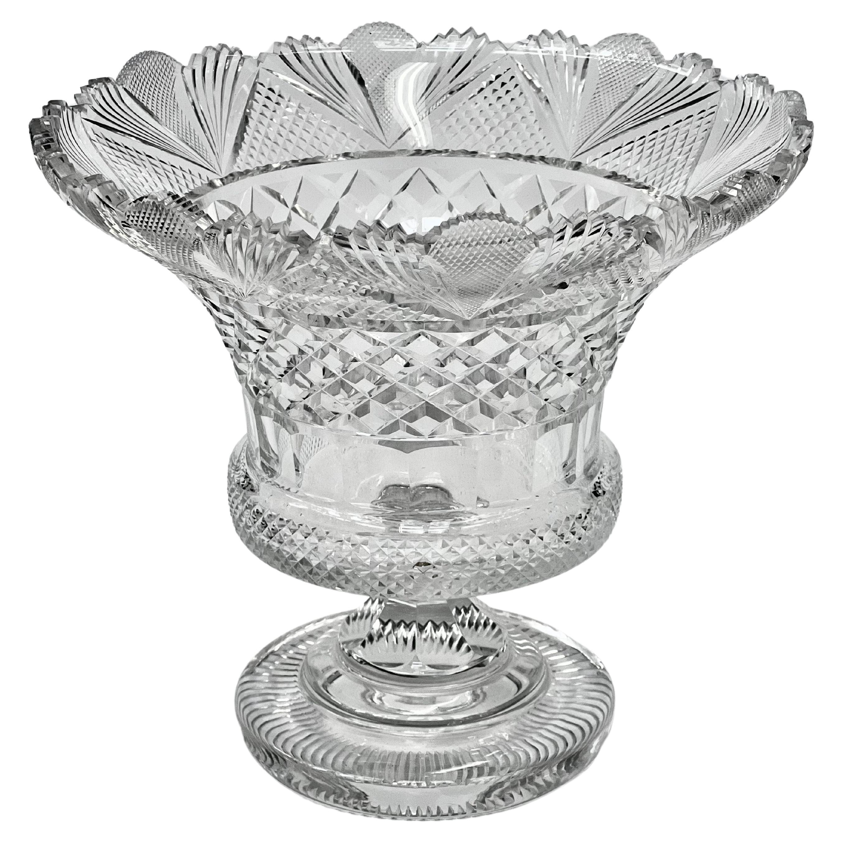 Fabulous Antique Anglo-Irish Hand Cut Crystal "Waterford Style" Pedestal Compote For Sale