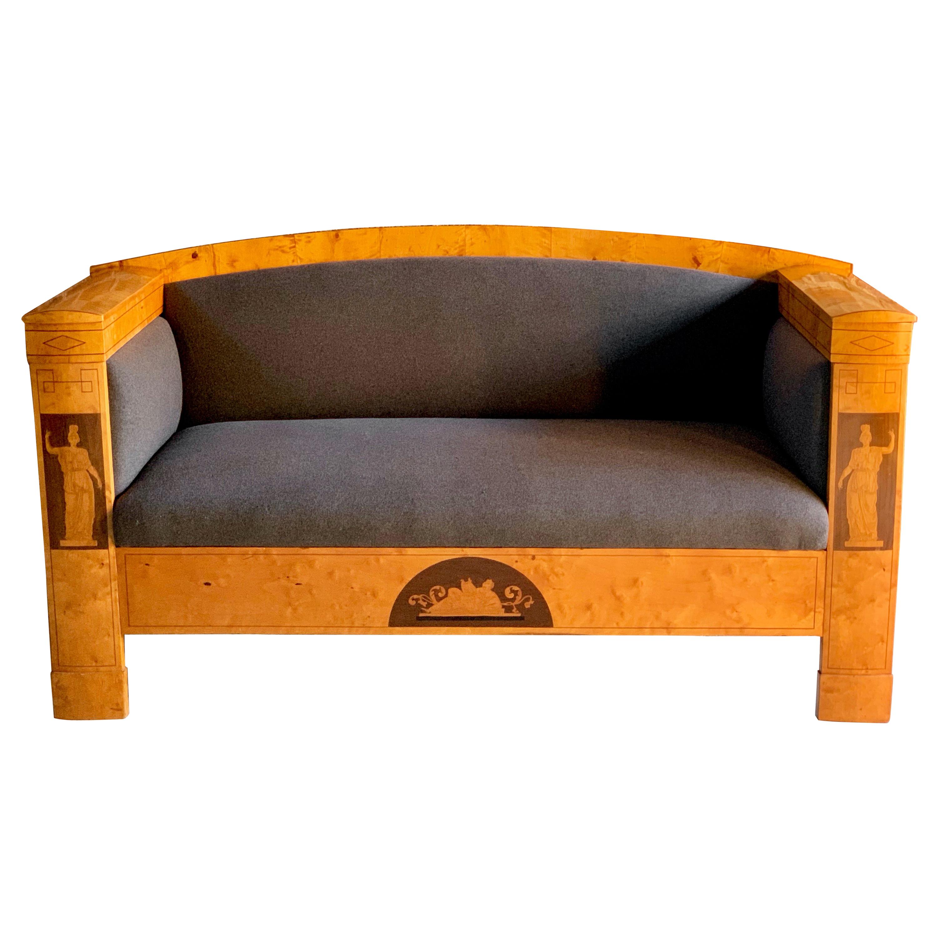 Fabulous Antique Austrian Biedermeier Sofa Satin Birch, 19th Century circa 1830