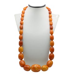 Fabuleux collier ancien en ambre caramel 116 grammes