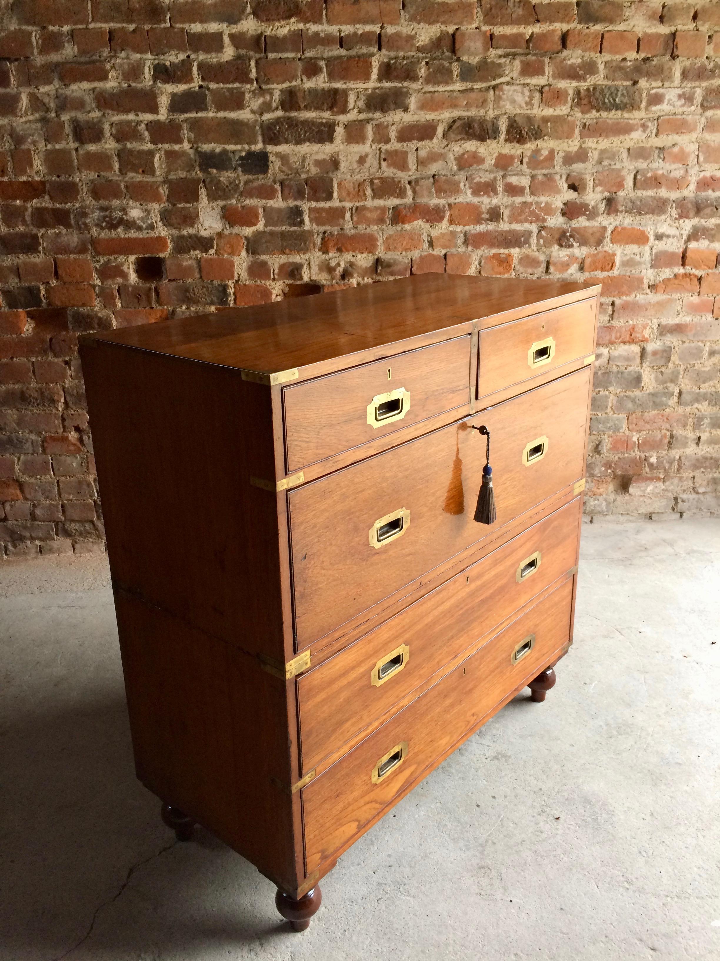 British Fabulous Antique Campaign Chest of Drawers Mahogany circa 1875 Victorian No.5