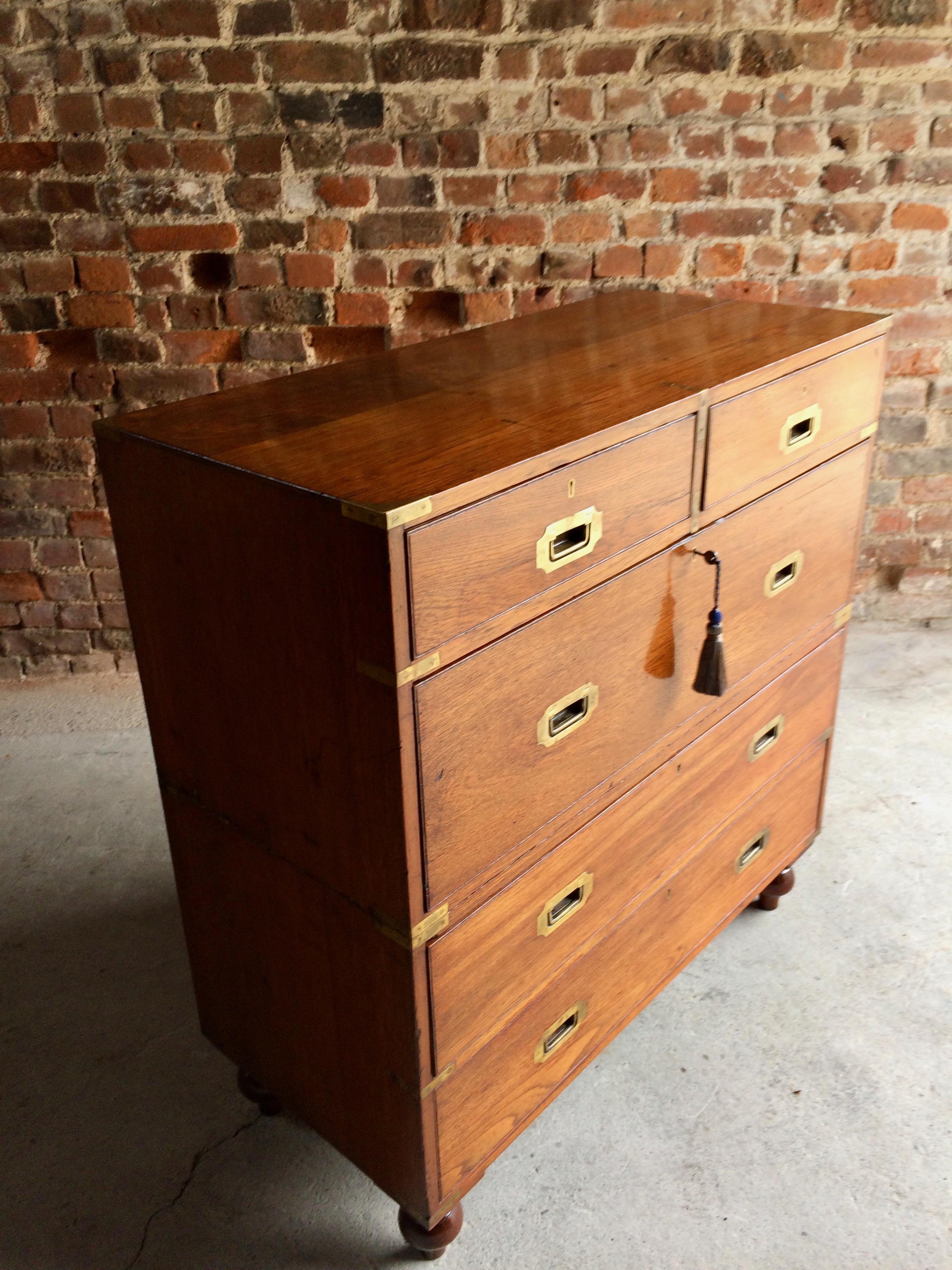 Brass Fabulous Antique Campaign Chest of Drawers Mahogany circa 1875 Victorian No.5