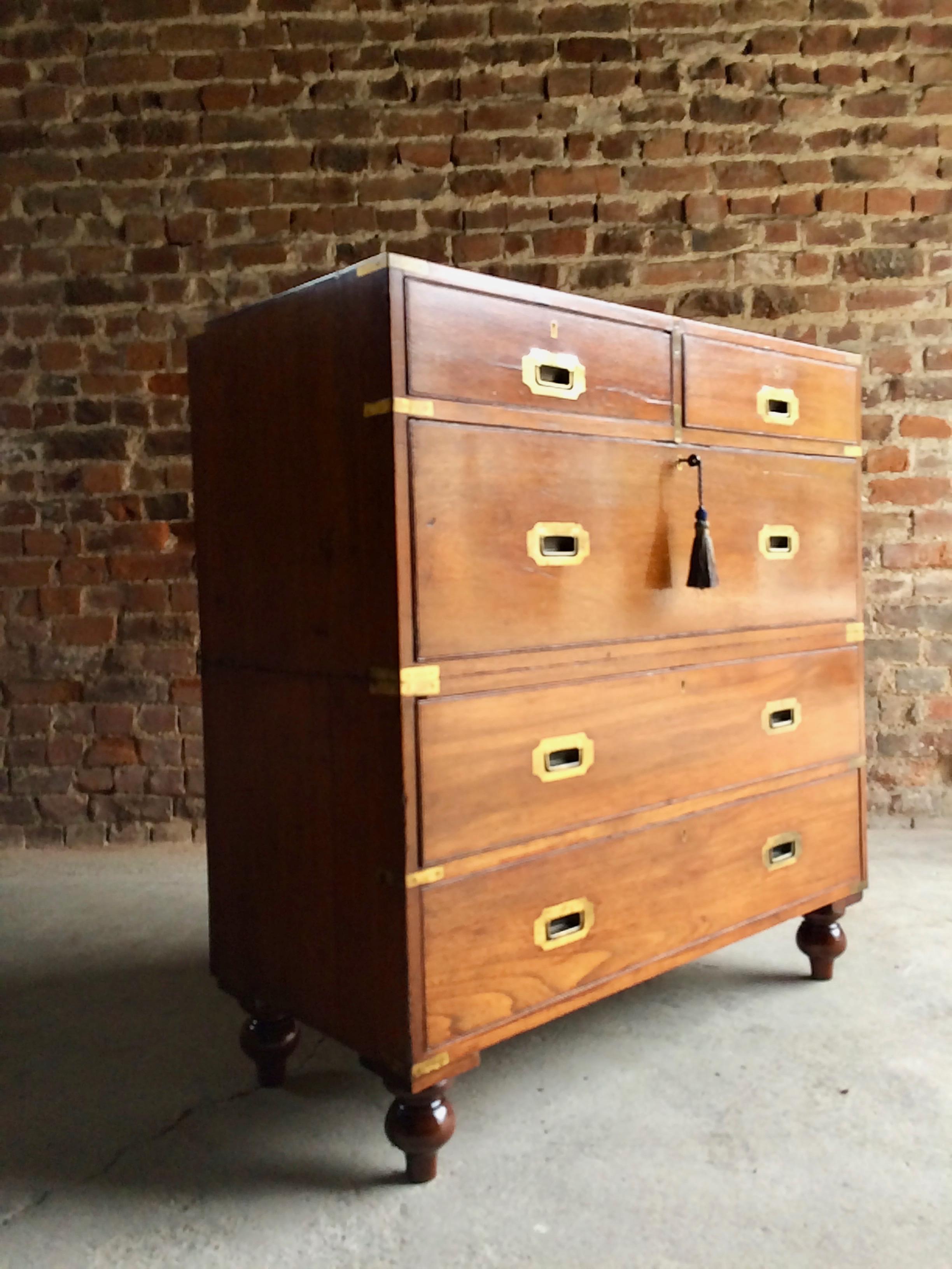 Fabulous Antique Campaign Chest of Drawers Mahogany circa 1875 Victorian No.5 1