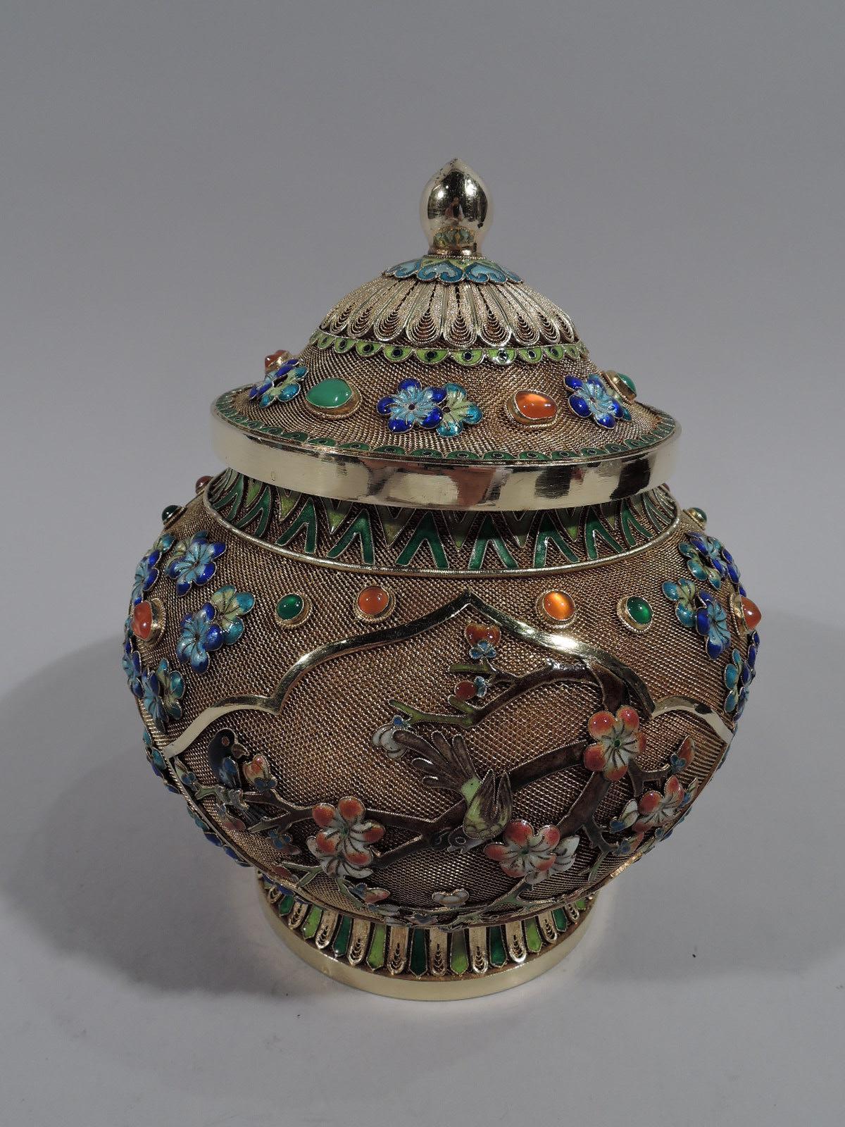 Qing Fabulous Antique Chinese Silver Gilt and Enamel Covered Ginger Jar