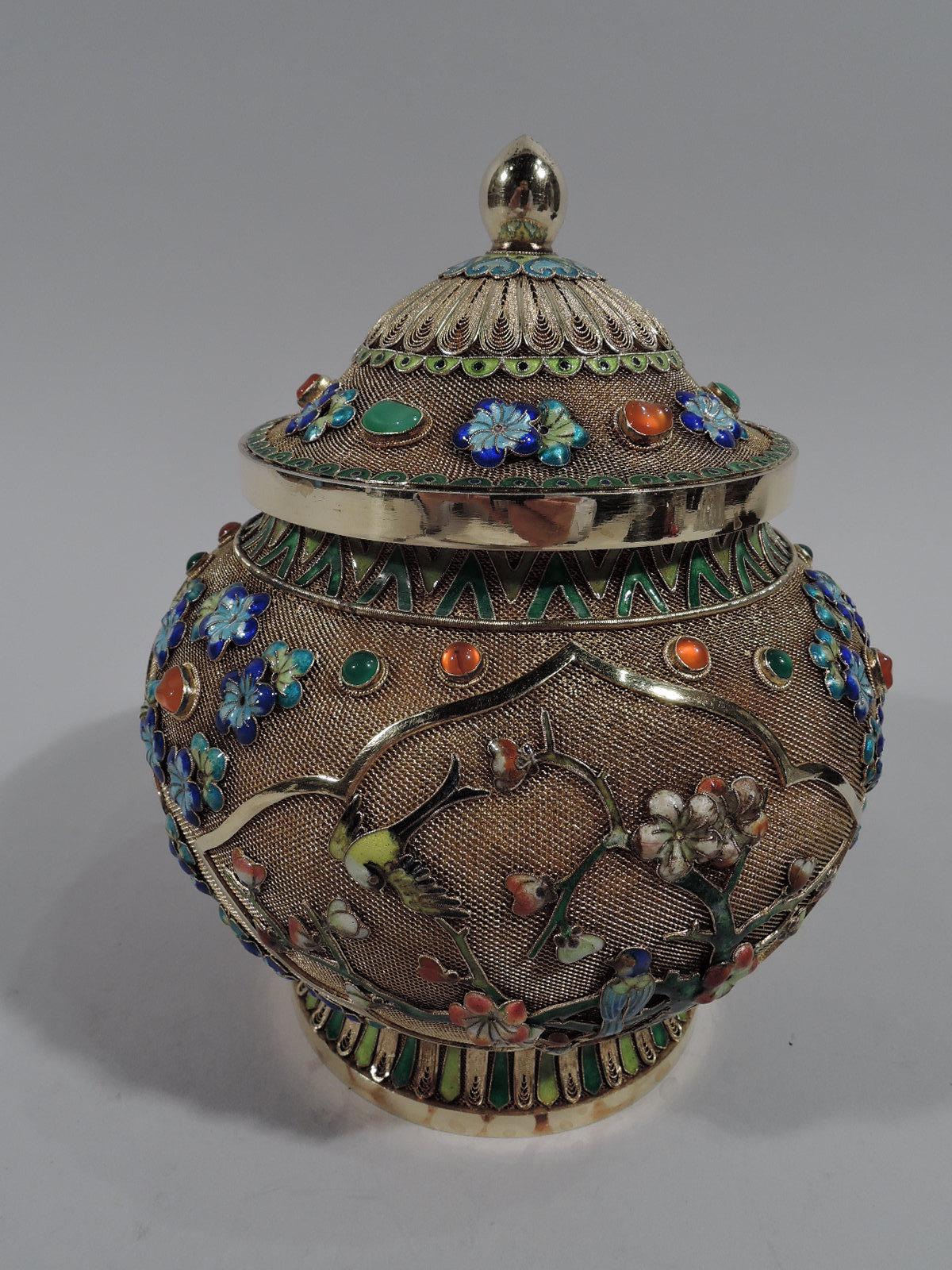 Fabulous Antique Chinese Silver Gilt and Enamel Covered Ginger Jar In Excellent Condition In New York, NY